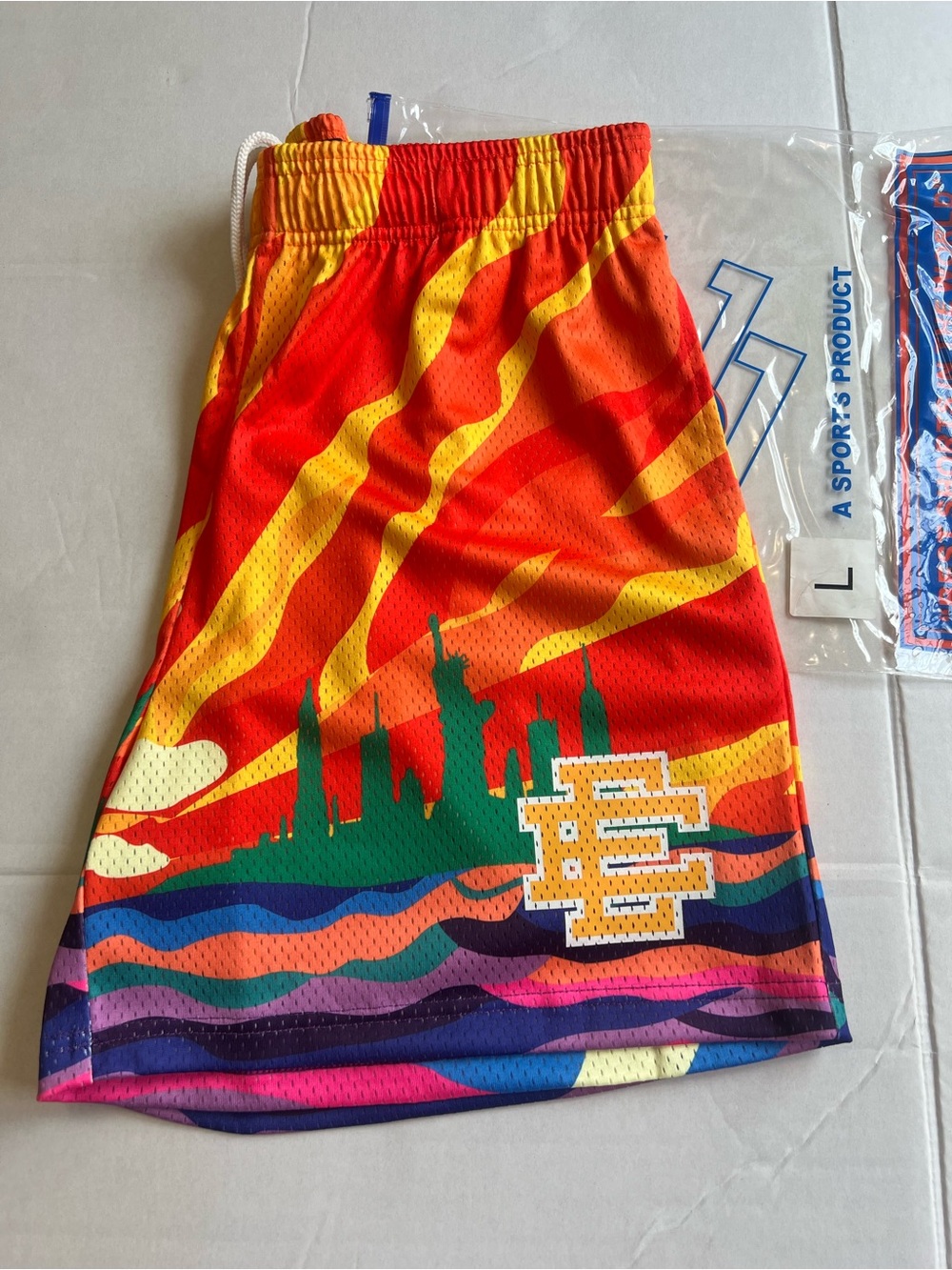 Eric Emanuel Gradient Waistband Athletic Shorts — Orange, Yellow, Red